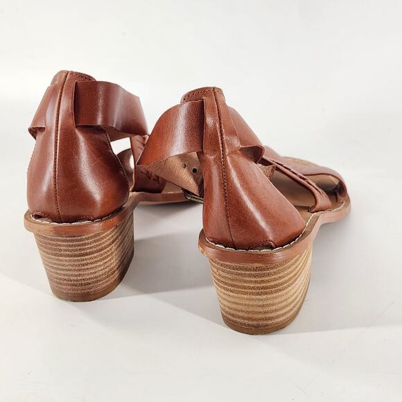 Madewell The Warren Leather Sandal Womens 7 Brown Block Heels Strappy Woven Boho - Picture 4 of 7